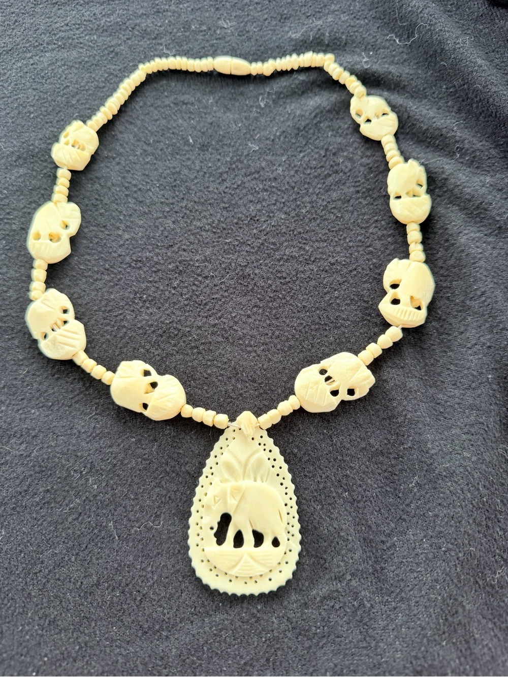 Vintage Carved Bone Elephant Pendant Necklace
